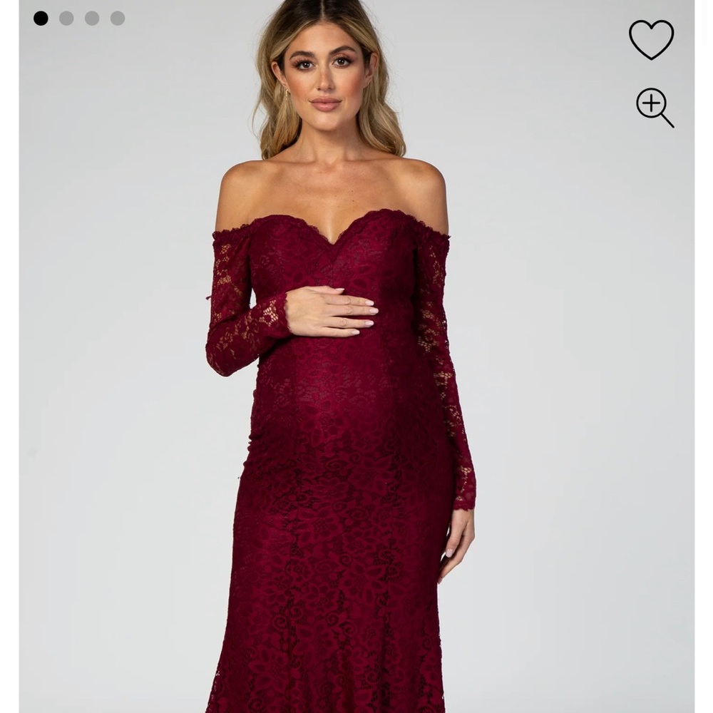 PinkBlush Burgundy Lace Off Shoulder Maternity Maxi Dress - large NWT